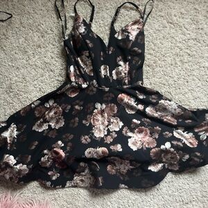 Macy's Black and Brown Floral Mini Dress